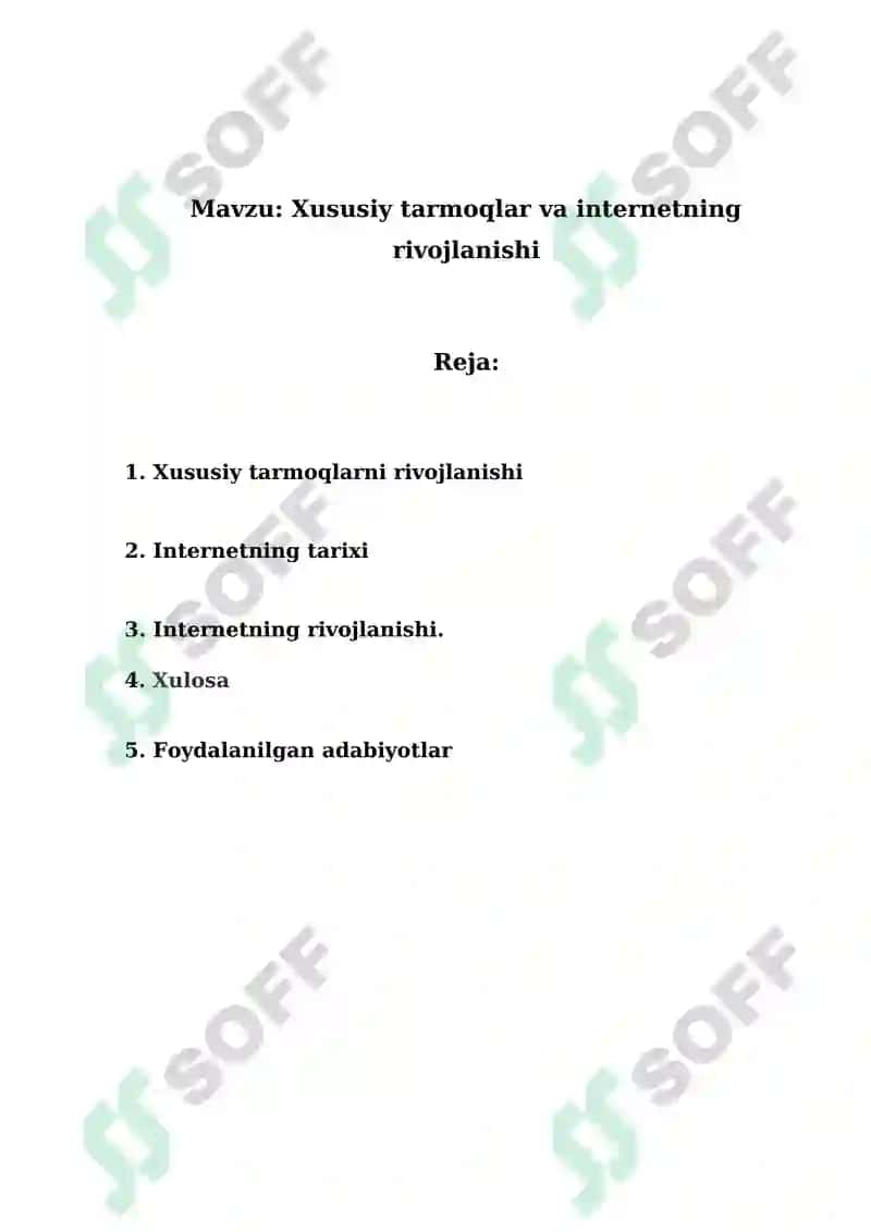 “Xususiy tarmoqlar va internetning rivojlanishi 2