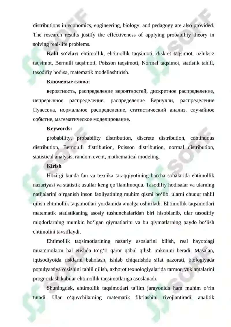 Ehtimollik taqsimotlari va ularning qo'llanilishi 2