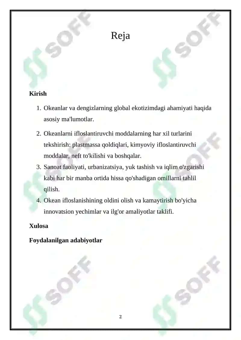DUNYO OKEANI VA DENGIZLARNING IFLOSLANISHI VA ULARNI MUHOFAZA QILISH MUAMMOLARI 2