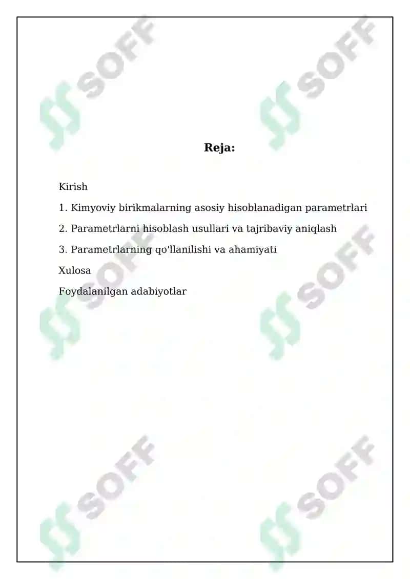 Kimyoviy birikmalarning hisoblash mumkin bólgan parametrlari 2