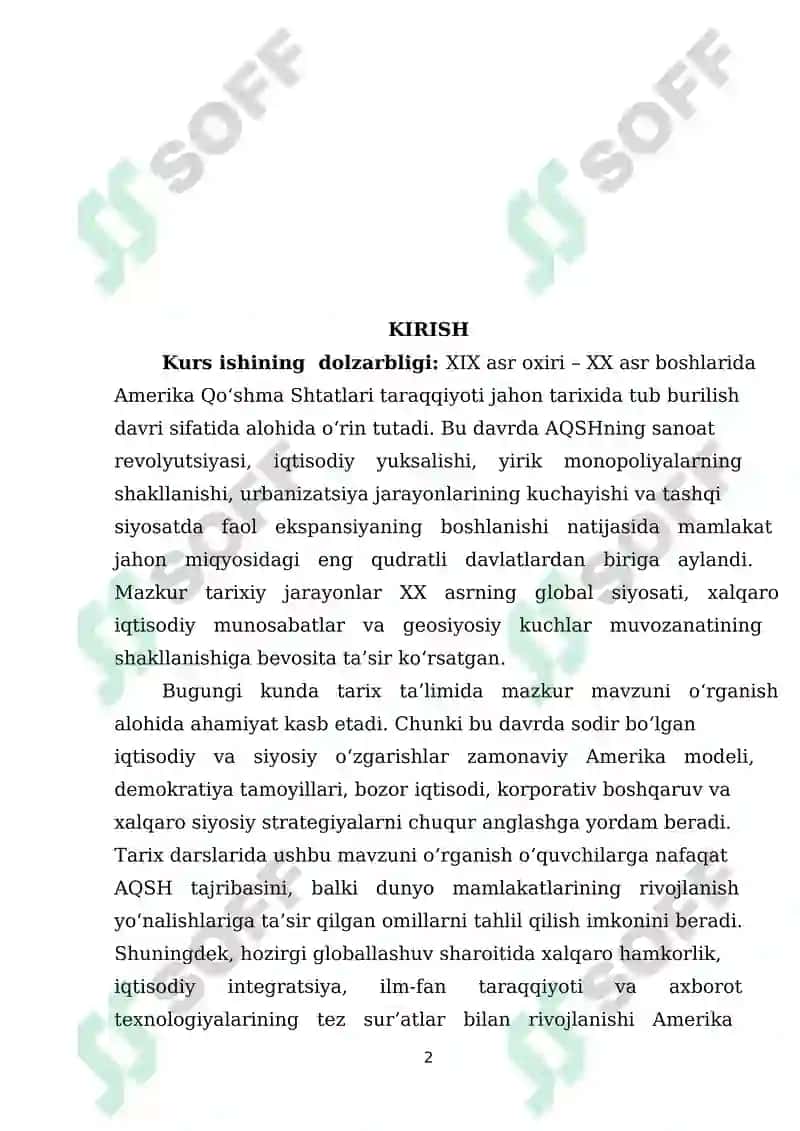 “XIX asr oxiri XX asr boshlarida Amerika Qo‘shma. 2