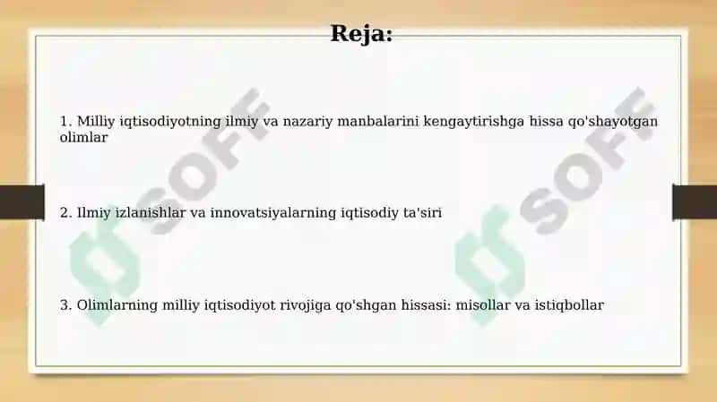 Milliy iqtisodiyotning ilmiy-nazariy manbalarini kengaytirishga hissa qo'shayotgan olimlar kimlar Tayyorladi 2