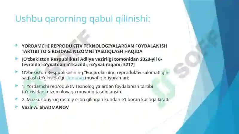 O’ZBEKISTONDA YANGI REPRODUKTIV TEXNOLOGIYALARNI QO’LLASH 2