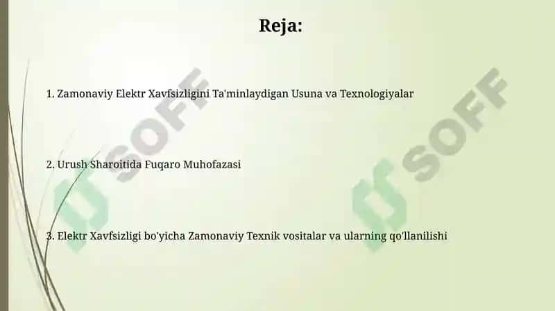 ELEKTR XAVFSIZLIGINI TAMINLOVCHI ZAMONAVIY TEXNIKA TEXNOLOGIYALAR.URUSH DAVRIDA 2