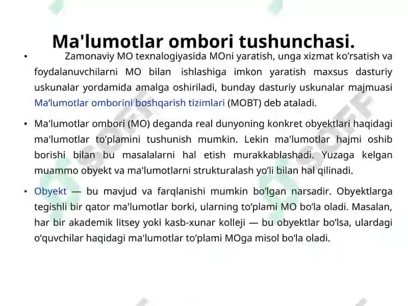 Ma’lumotlar ombori yaratish 2