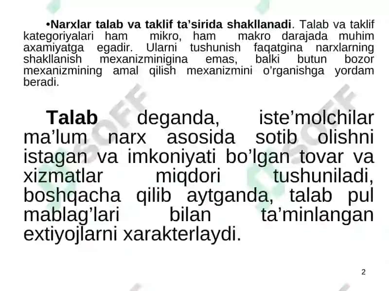 Mikroiqtisodiyotning asosiy tushunchalari: talab va taklif 2