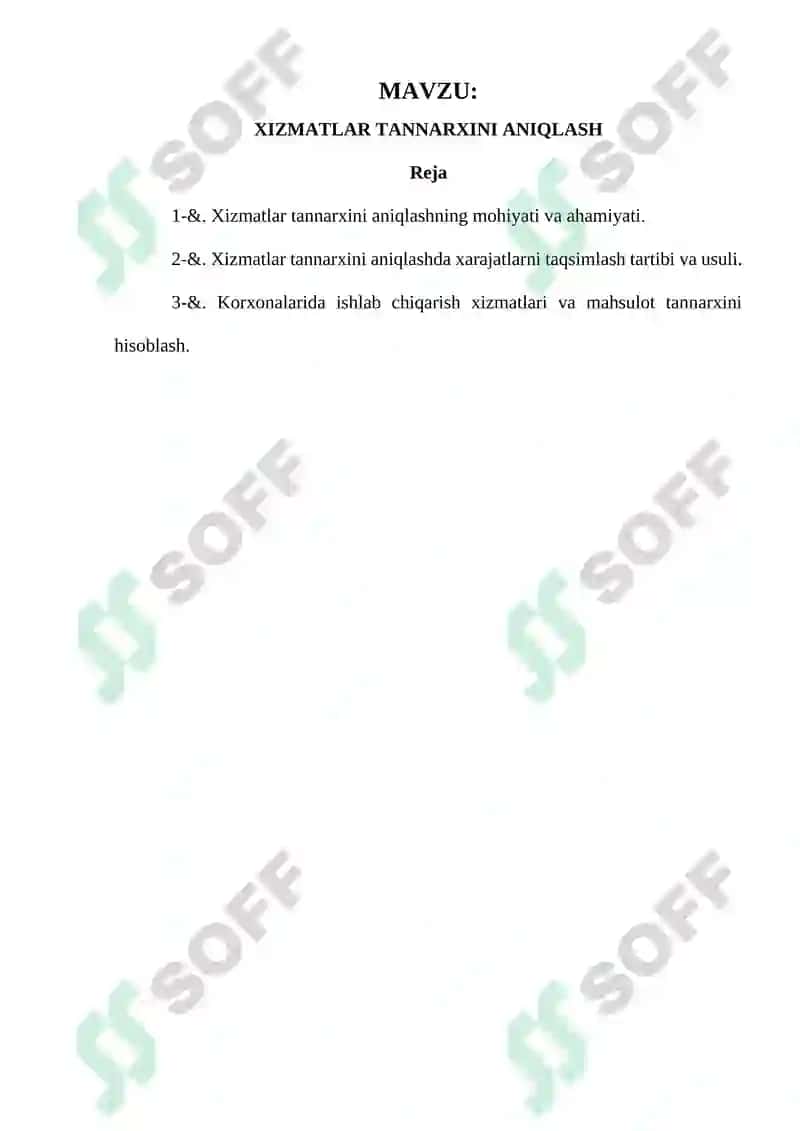 XIZMATLAR TANNARXINI ANIQLASH 2