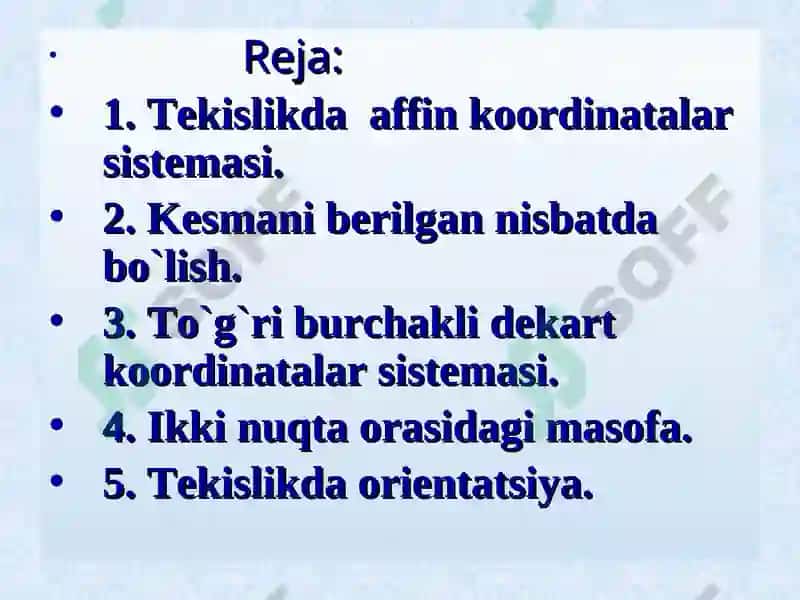Tekislikdagi affin koordinatalar sistemasi 2