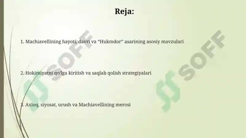 Machiavellining “Xukmdor” asaribo`yi taqdimoti 2