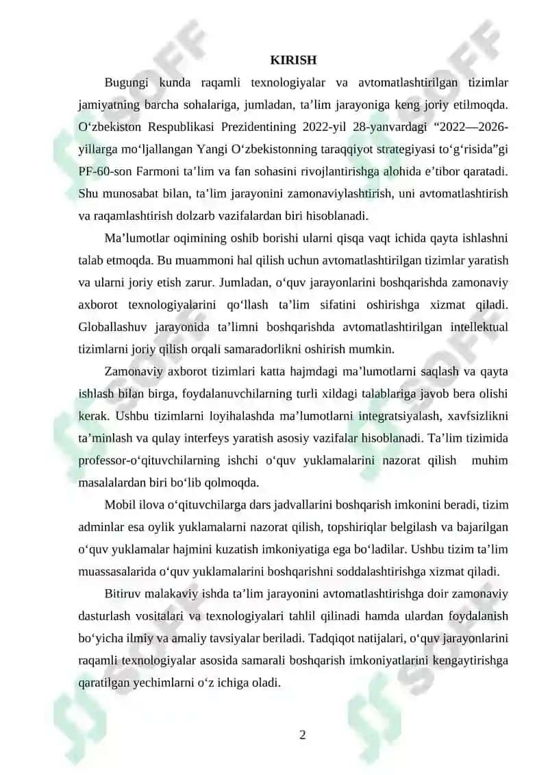 Dasturiy ta’minotni loyihalash va ishlab chiqish 2