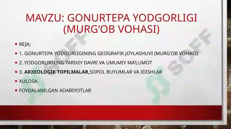 Gonurtepa yodgorligi (Murg‘ob vohasi) 2