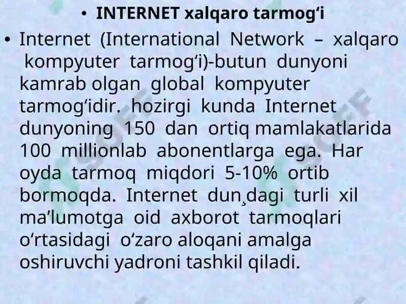 INTERNET TARMOQLARI 2