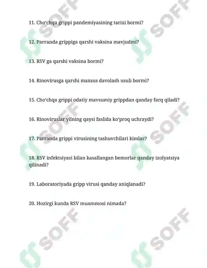 Parranda va cho'chqa grippi virusi, respiratorno-sintsitial, rinoviruslar 2