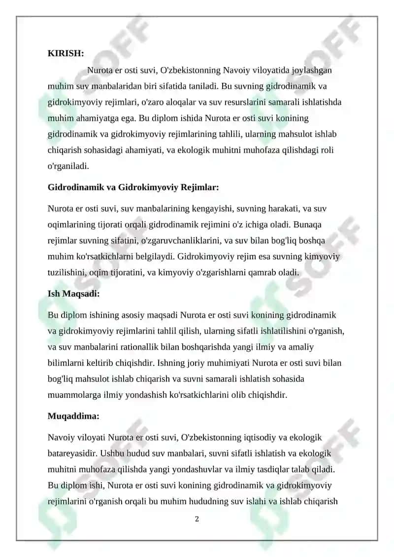 Nurota er osti suv konining gidrodinamik va gidrokimyoviy rejimi shakllanishi 2