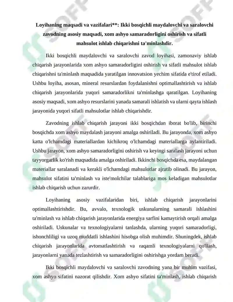 Ikki bosqichli maydalovchi va saralovchi zavod loyihasi 2