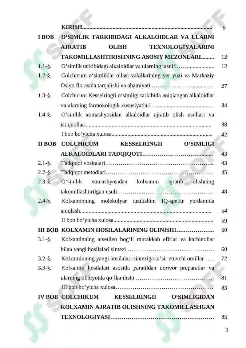 COLCHICUM KESSELRINGII O‘SIMLIGI TARKIBIDAN KOLXAMINNI AJRATIB OLISH TEXNOLOGIYASINI TAKOMILLASHTIRISH VA UNING HOSILALARI SINTEZI 2