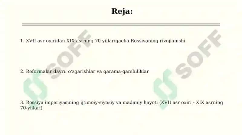 XVII asr oxiridan XIX asrning 70-yillarigacha Rossiya 2