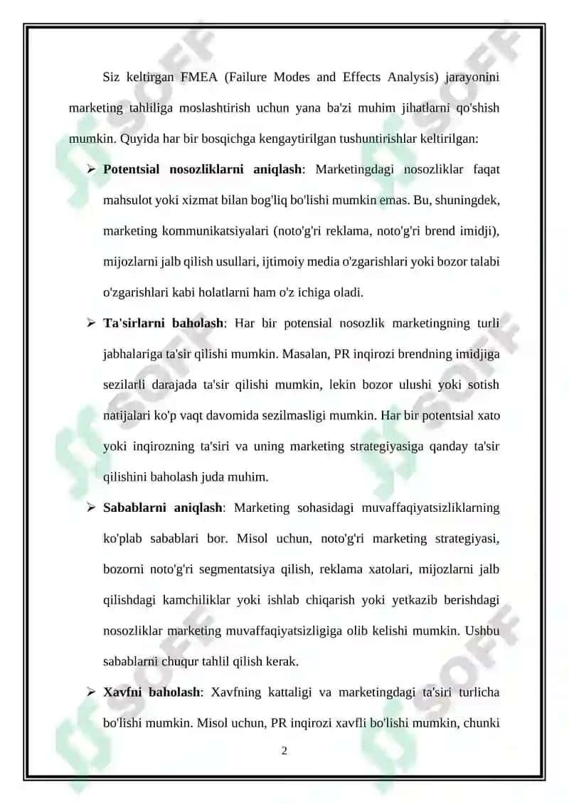 Marketingda inqiroz va muvaffaqiyatsizlik rejimining ahamiyati va ta'sir tahlili 2
