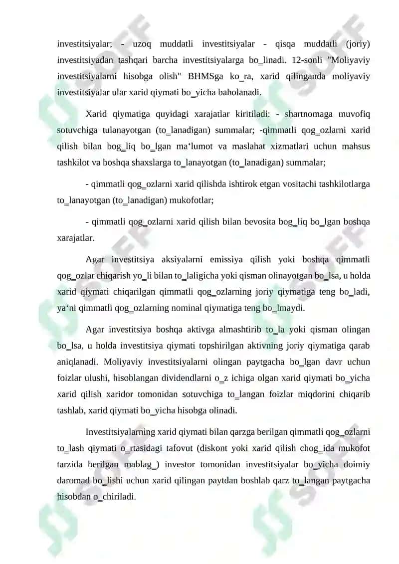 Investitsiyalarning tasniflanishi, baholanishi va ularni hisobga olish vazifalari 2