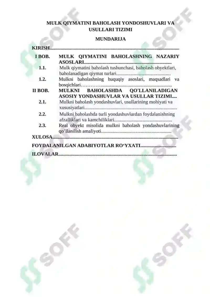 MULK QIYMATINI BAHOLASH YONDOSHUVLARI VA USULLARI TIZIMI 2