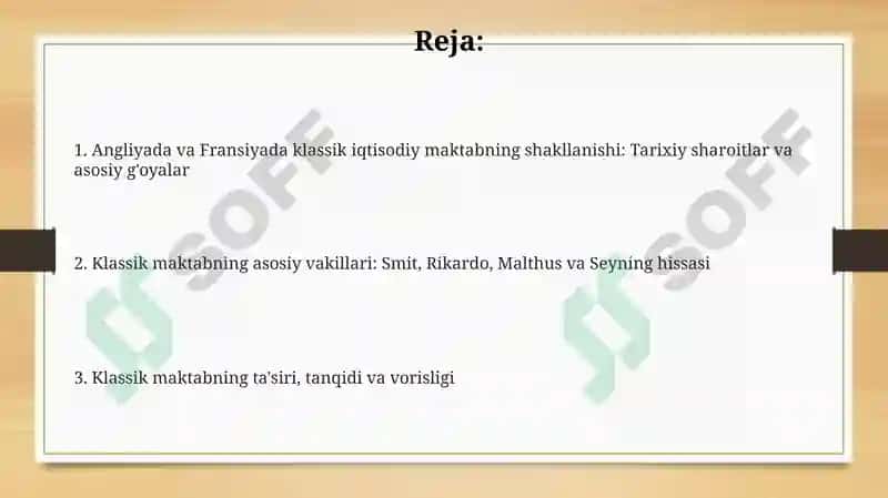 Angliya va Fransiyada klassik iqtisodiy maktabning shakllanishi 2