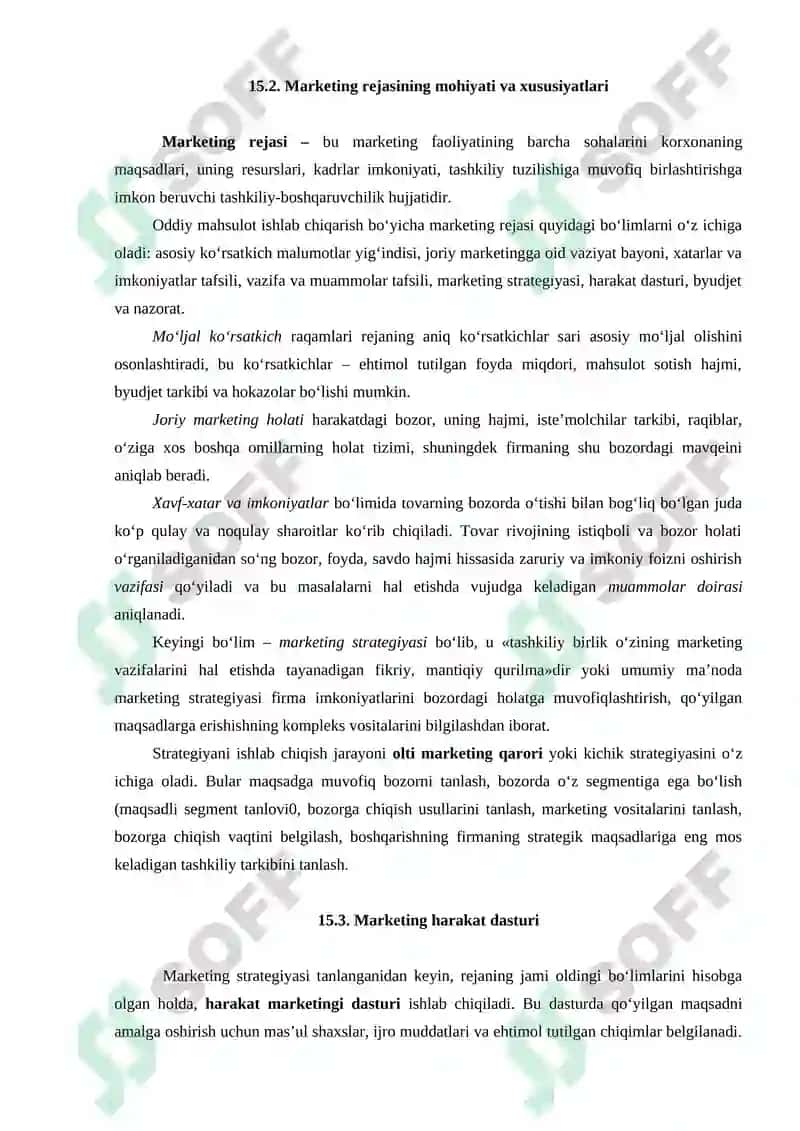 Marketing rejasi va mahsulot tannarxini rejalashtirish 2