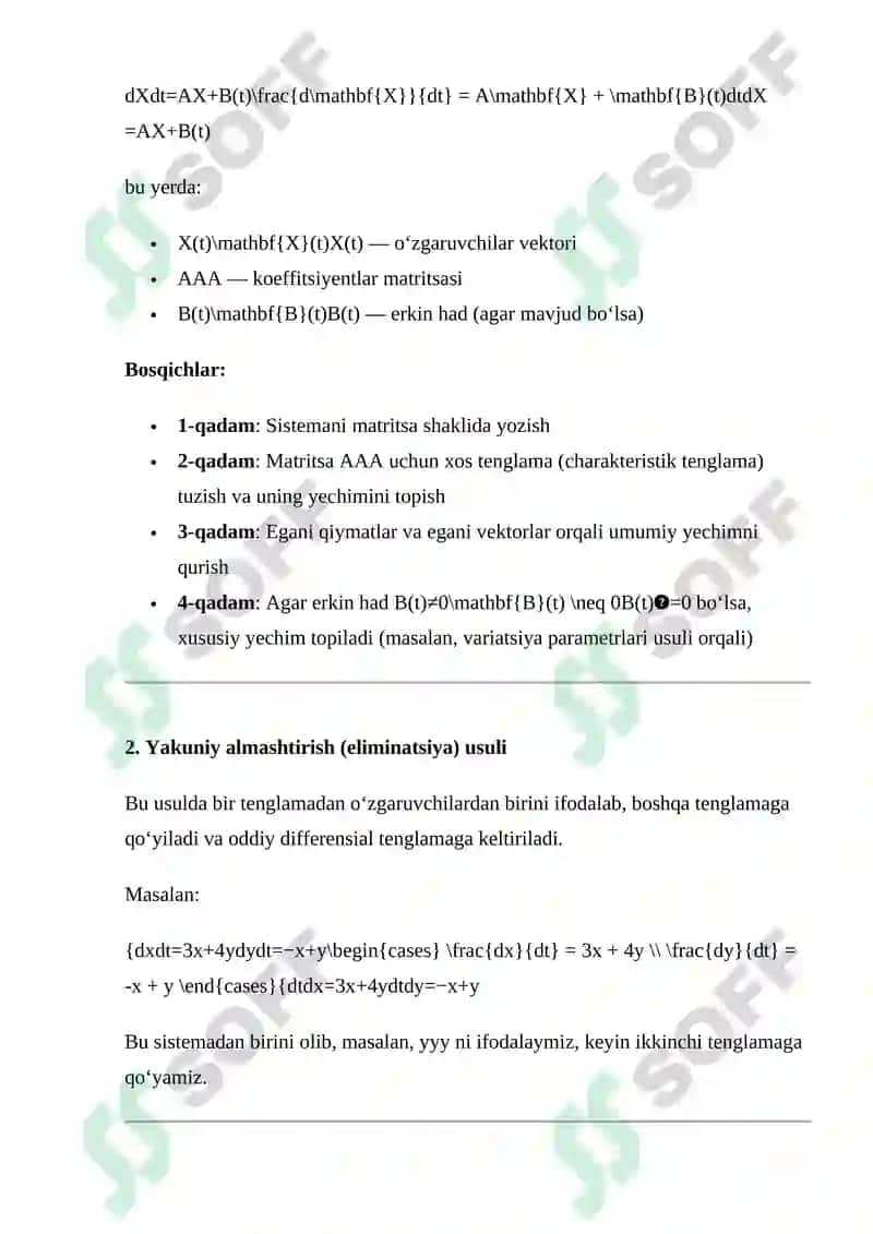 Chiziqli differentsial tenglamalr sistemasini yechish usullari 2