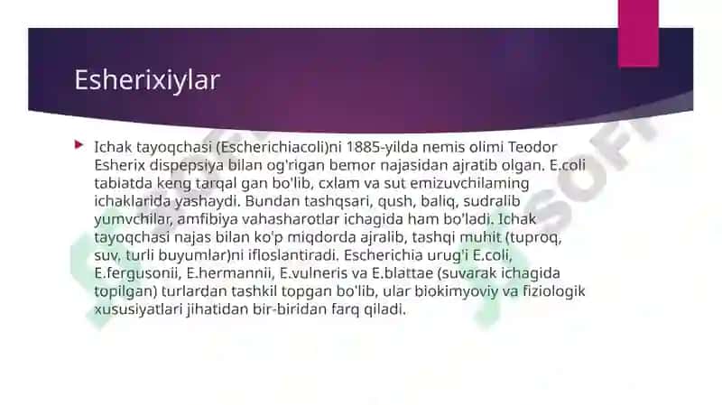 Ichak infeksiyalari qo`zg`atuvchilari: Esherixioz qo`zg`atuvchisi 2
