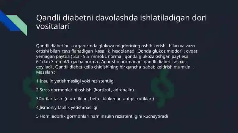 Qandli diabetda qòllaniladigan dori vositalari 2