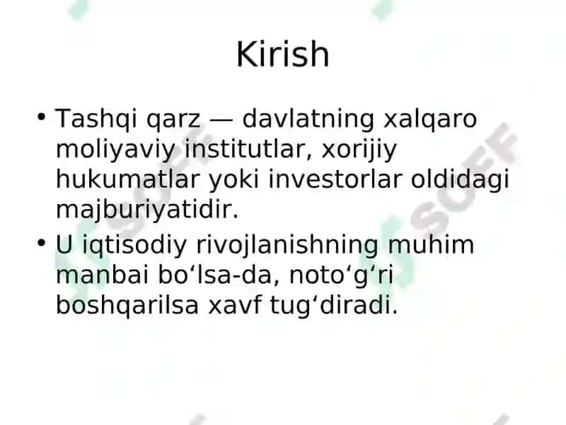 Oʻzbekiston Respublikasining tashqi qarzi: tahlil va boshqarish 2