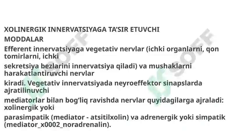 XOLINERGIK INNERVATSIYAGA TA’SIR ETUVCHI MODDALAR 2