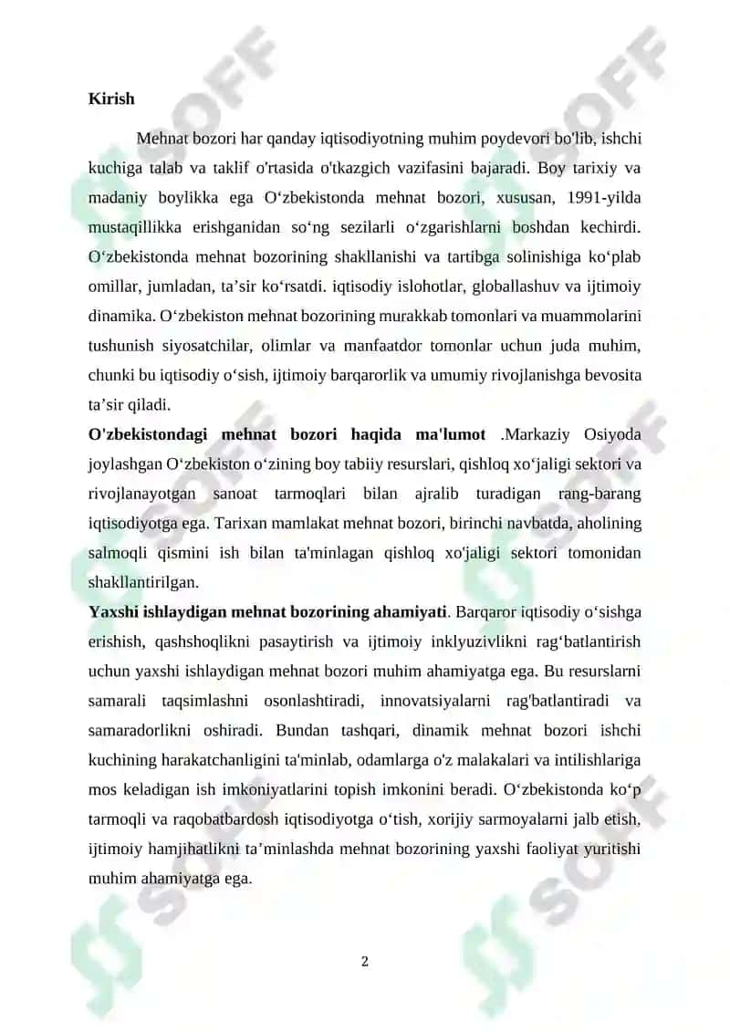 O'ZBEKISTONDA ISHCHI KUCHI BOZORINI SHAKLLANTIRISH VA TARTIBGA SOLISH MUAMMOLARI 2