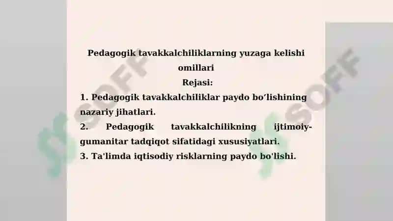 Pedagogik tavakkalchiliklarning yuzaga kelishi omillari 2