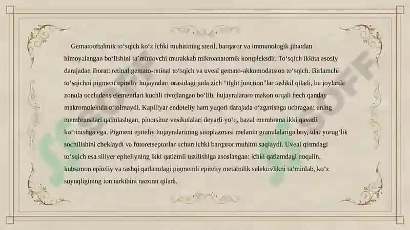 gematooftalmik to'siqning tarkibi, funksiyalari, buzilishlari 2