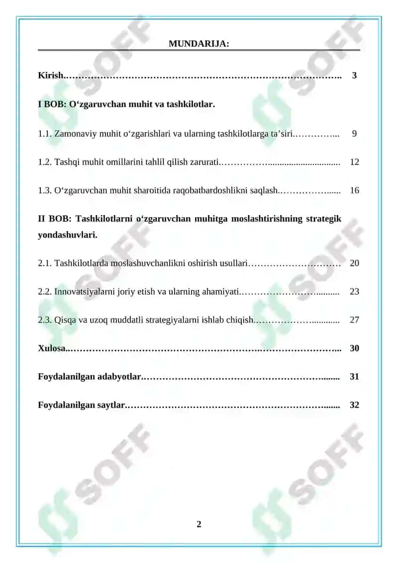 O'zgaruvchan muhitga tashkilotlarni moslashtirish 2