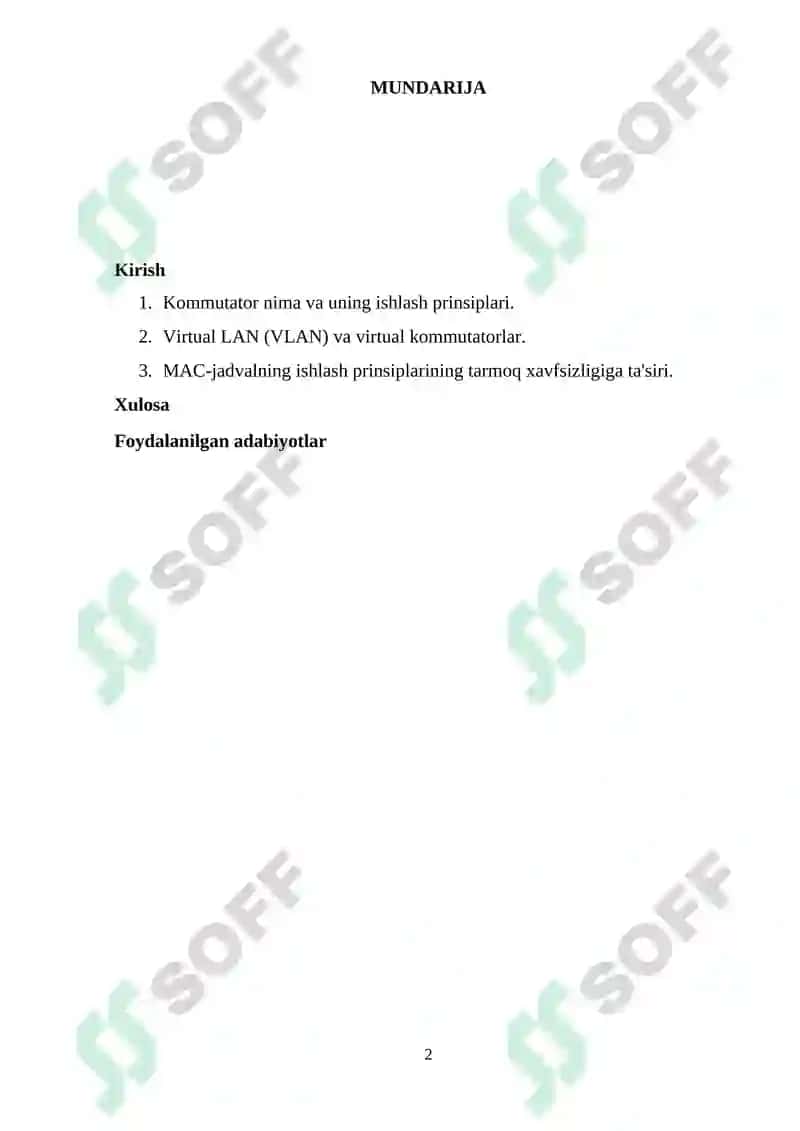 Kanal pog‘onasining protokollari (Frame Relay, ATM, Ethernet). Kommutatorning funksional modeli, turlari va MAC-jadvalning ishlash tamoyillari 2