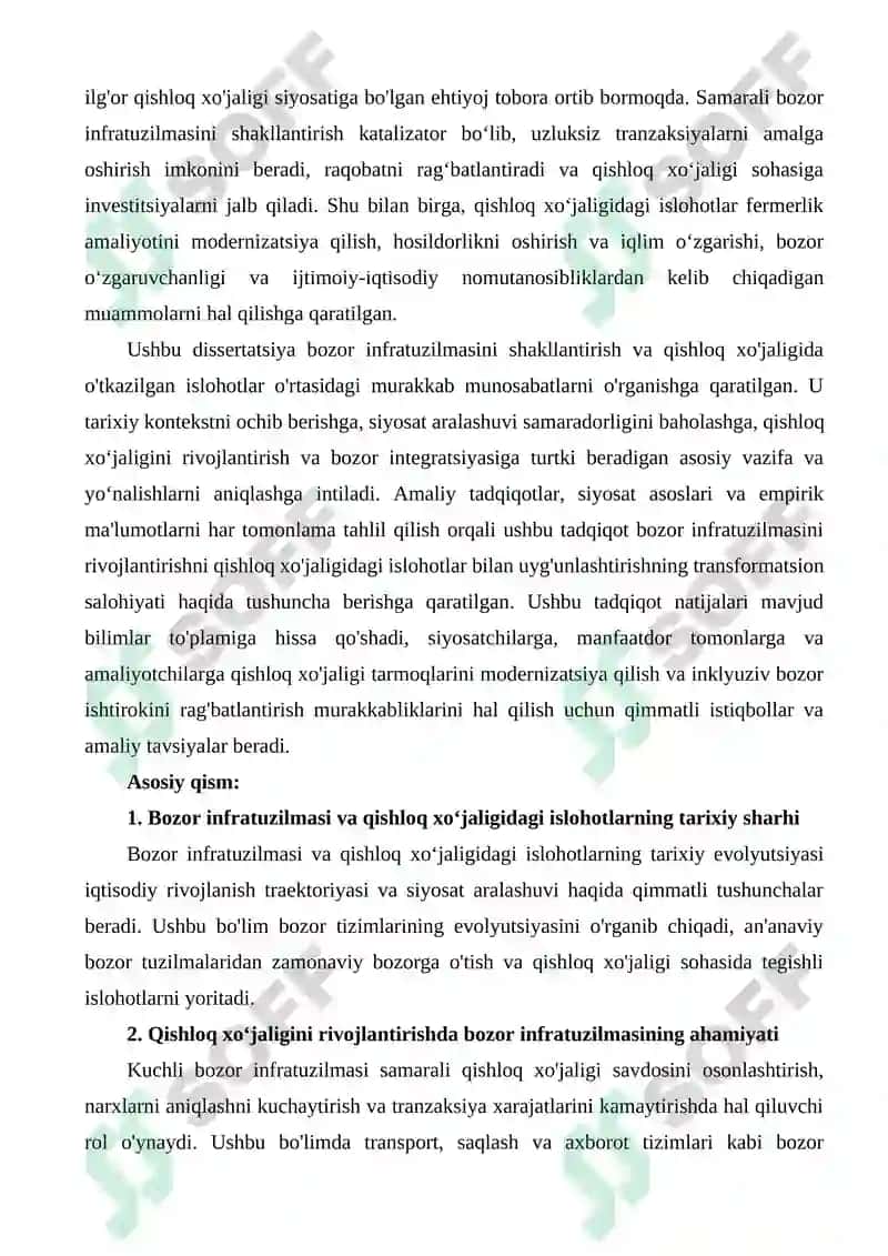 Bozor infratuzilmasi ning shakllanishi, qishloq xo'jaligida islohotlar, uning vazifalari va yo'nalishlari 2