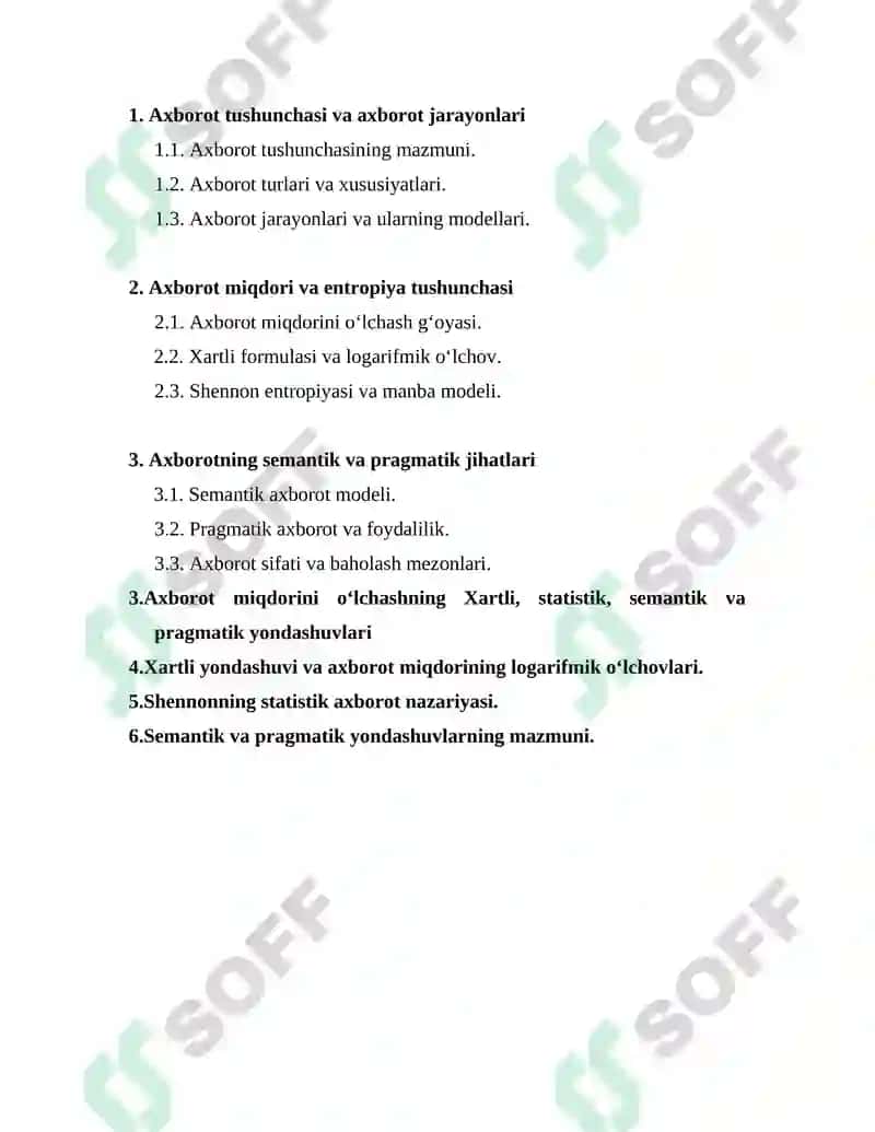 INFORMATIKANING NAZARIY ASOSLARI FANIDAN MUSTAQIL TA’LIM ISHI 2