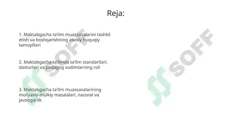 Maktabgacha ta'lim tashkiloti boshqarish va tashkil etishda huquqiy meʼyorlar 2