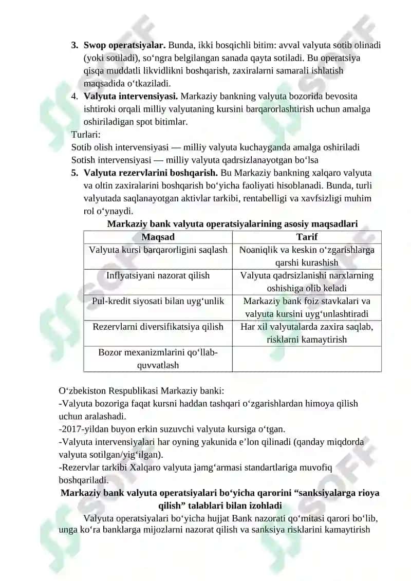 Markaziy bankning valyuta operatsiyalari turlari 2
