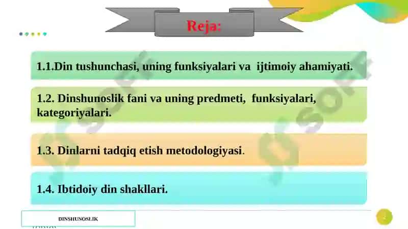 Dinshunoslik fanining predmeti, maqsadi va vazifalari 2