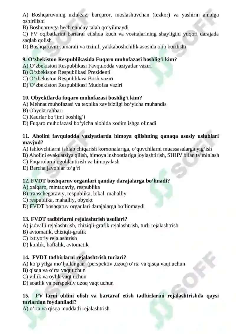 "Fuqaro muhofazasi" fanidan yakuniy test savollari 2