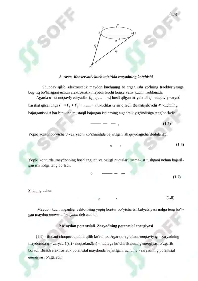 ELEKTROSTATIK MAYDONDA ZARYADNI KO‘CHIRISHDA BAJARILGAN ISH. ZARYADLAR TIZIMINING POTENSIAL ENERGIYASI. POTENSIAL MAYDON. ELEKTR ZARYADI MAYDONINING POTENSIAL ENERGIYASI. 2