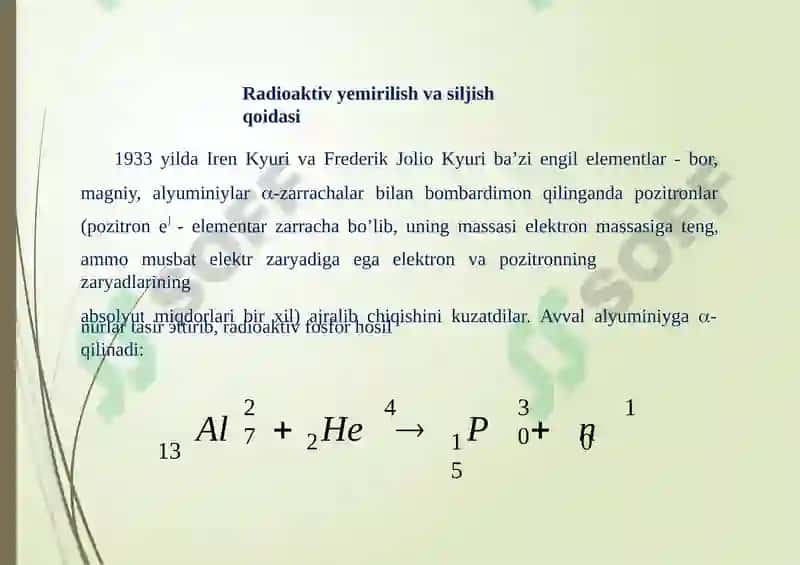 Radioaktiv o'zgarishlarning asosiy qonunlari siljish qoidasi 2