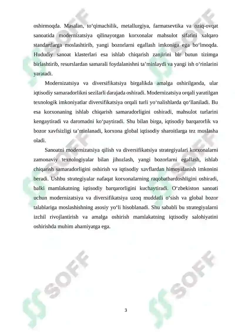 Sanoatni modernizatsiya qilish va diversifikatsiya strategiyasi 2