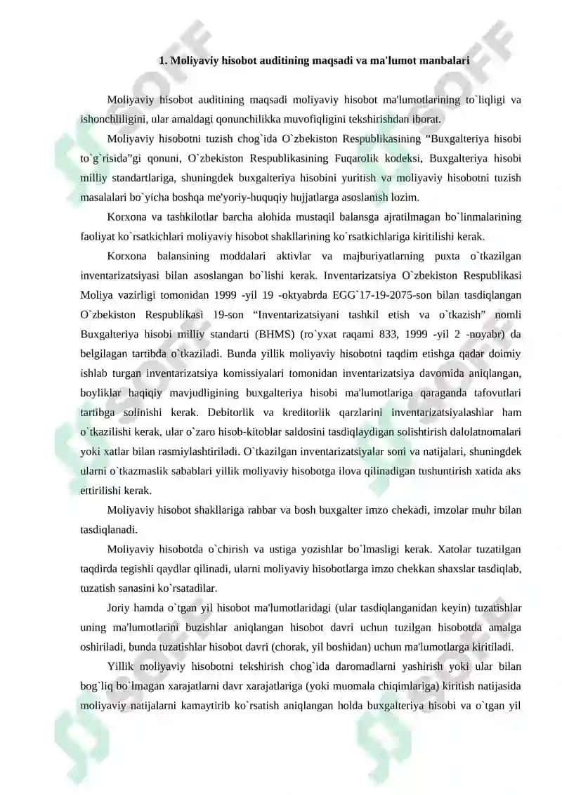 Moliyaviy hisobot auditini o`rganish 2