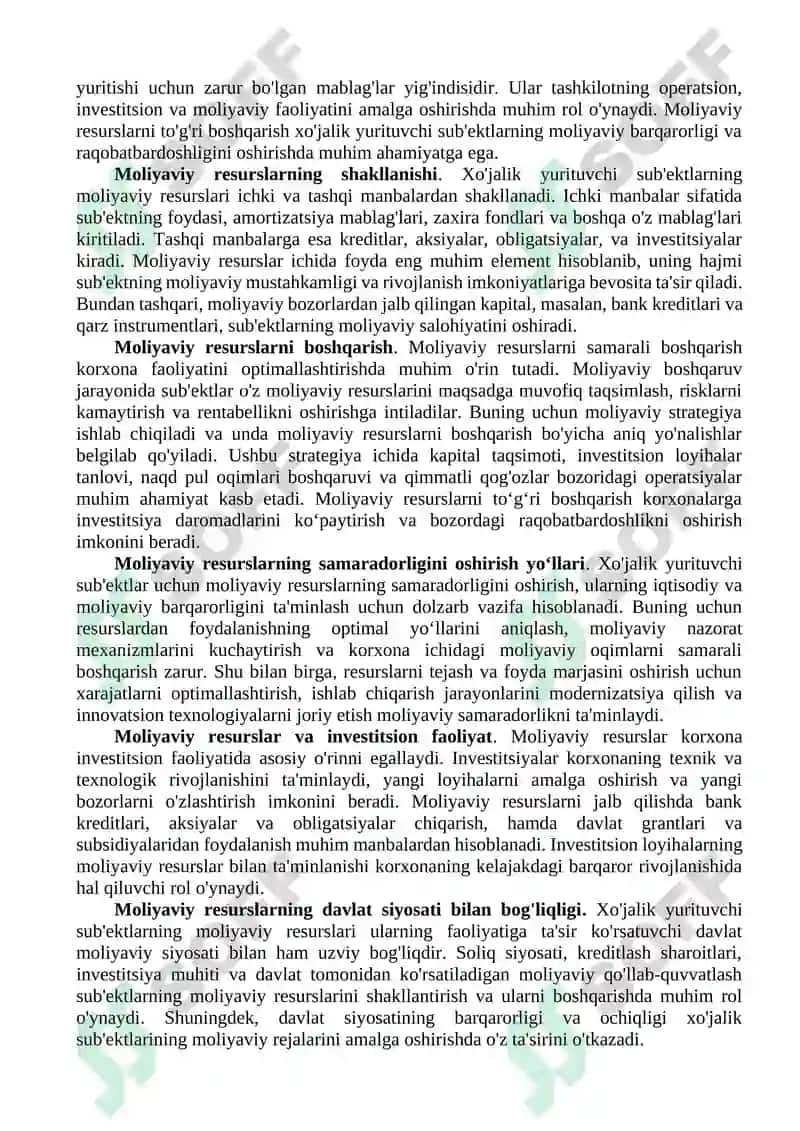 XO'JALIK YURITUVCHI SUBʼYEKTLARNING MOLIYAVIY RESURSLARI 2
