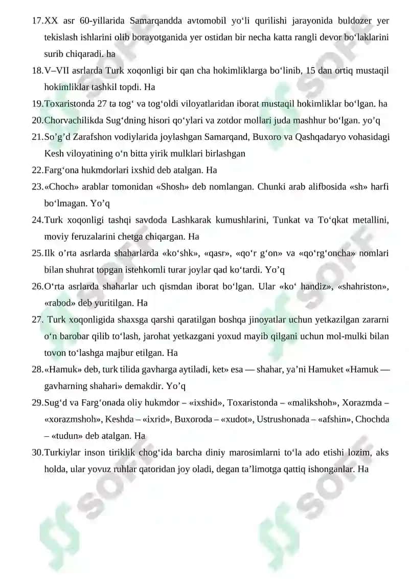 7-sinf O’zbekiston tarixi 1-bob yuzasidan takrorlash uchun 2