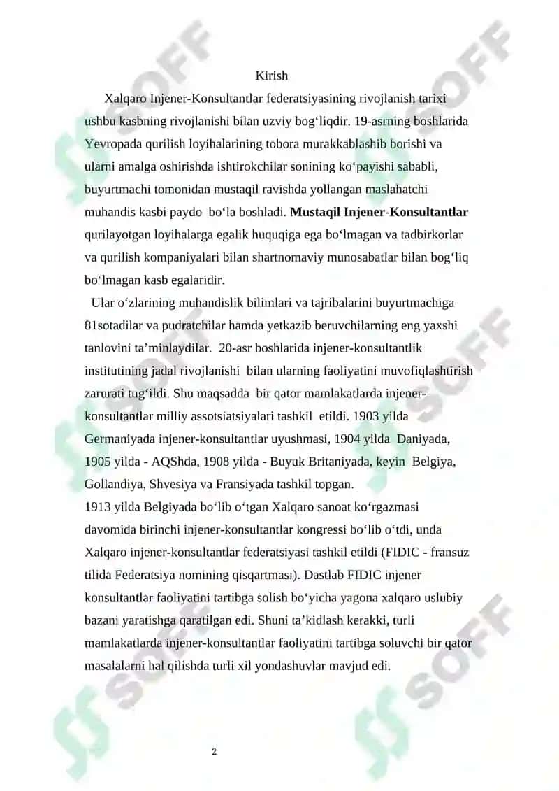 FIDIC qoidalariga muvofiq mustaqil tashkilotlar 2