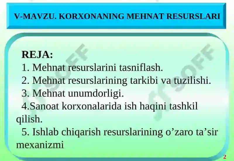 Korxonaning mehnat resurslari 2
